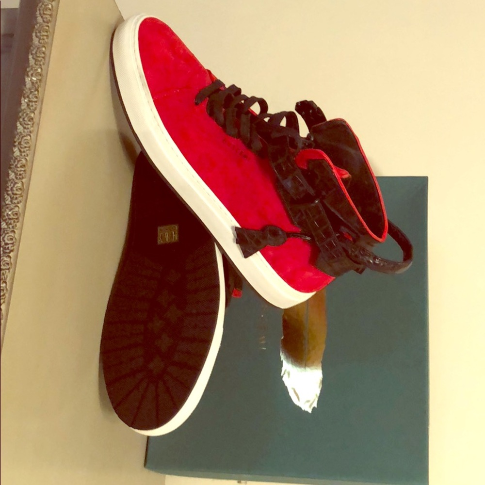 Unworn buscemi red/black suede with croc strap